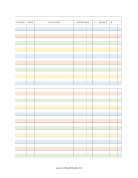 Colorful Full Page Check Register Paper