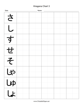 Hiragana Writing Chart 3 Paper