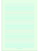 Lined Paper - Light Green - Narrow Cyan Lines - A4 paper