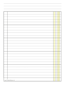 Finance Columnar Paper in Portrait Orientation, Wide-Spaced Lines, and 1 Column paper