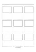 Storyboard with 3x3 grid of 3:2 (35mm photo) screens on A4 paper paper